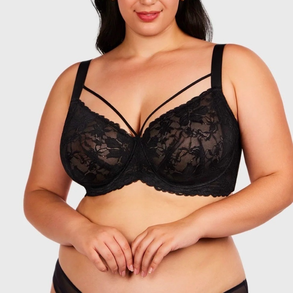 HSIA Womens Pretty In Petals Unlined Strappy Lace Bra Black Size 36 DD Black